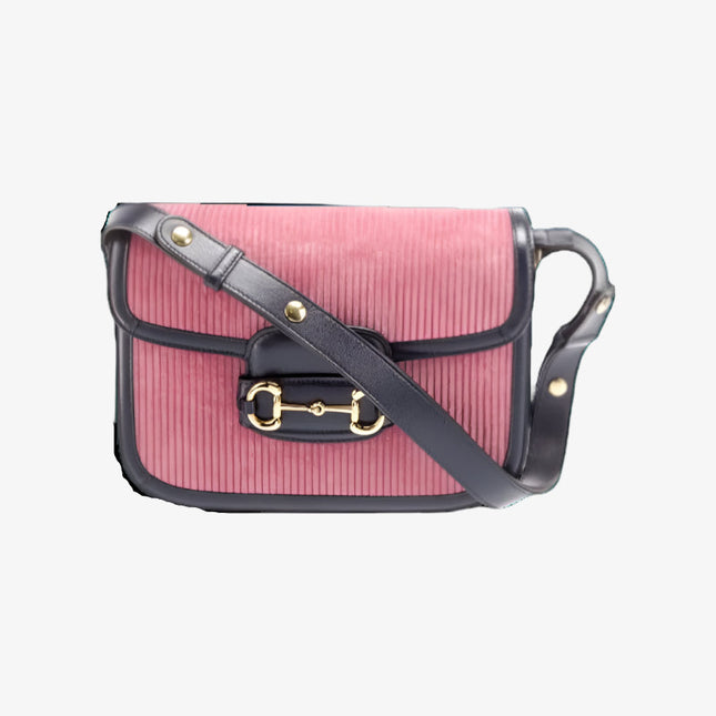 Gucci Horsebit 1955 Shoulder Bag – Pink Corduroy & Black Leather