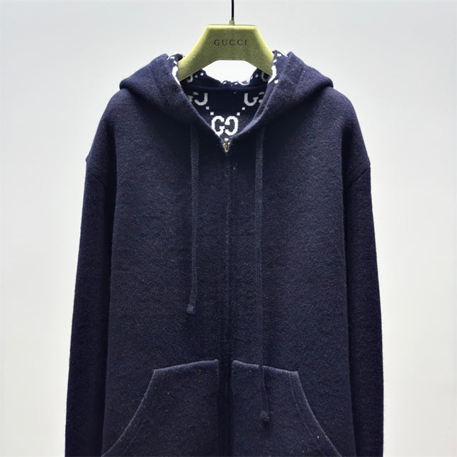 Gucci Wool Zip-Up Hoodie – Midnight Navy