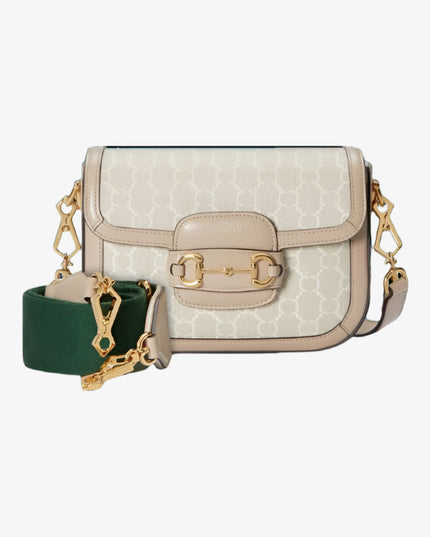 Gucci Horsebit 1955 Shoulder Bag – Ivory GG Canvas with Web Strap