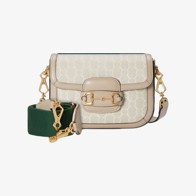 Gucci Horsebit 1955 Shoulder Bag – Ivory GG Canvas with Web Strap